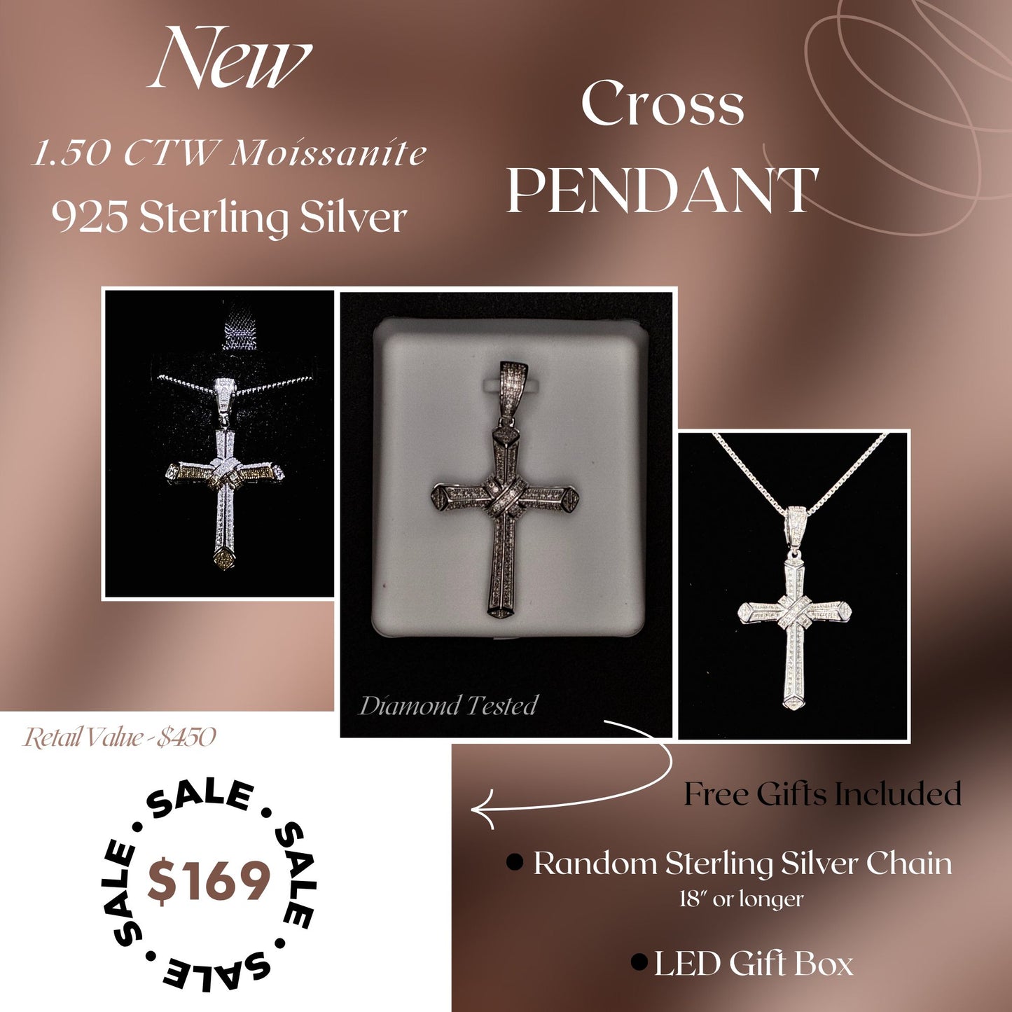 1.50 CTW Moissanite Cross Pendant – 925 Sterling Silver | Radiant Faith-Inspired Jewelry