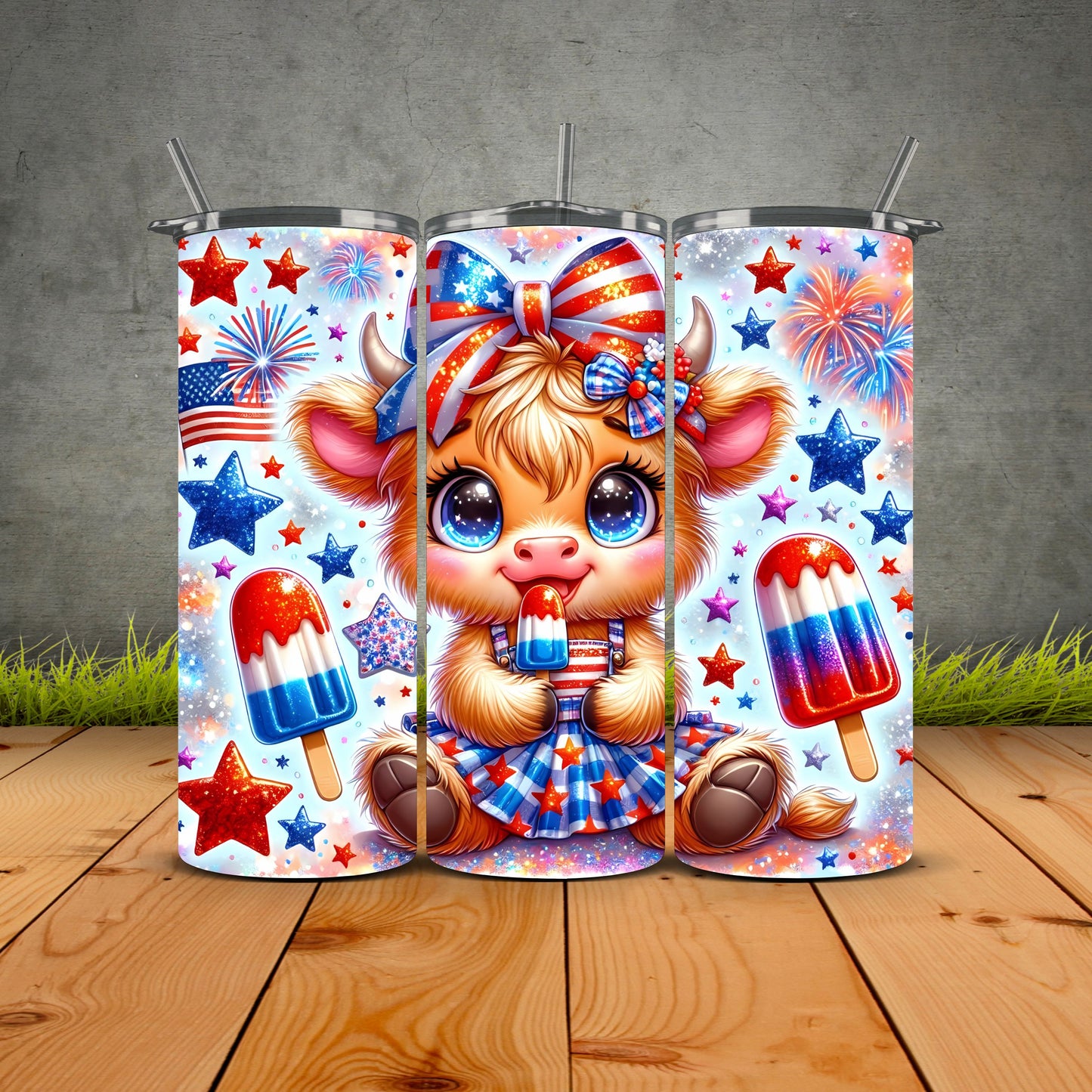 4th Of July Highland Cow Tumbler