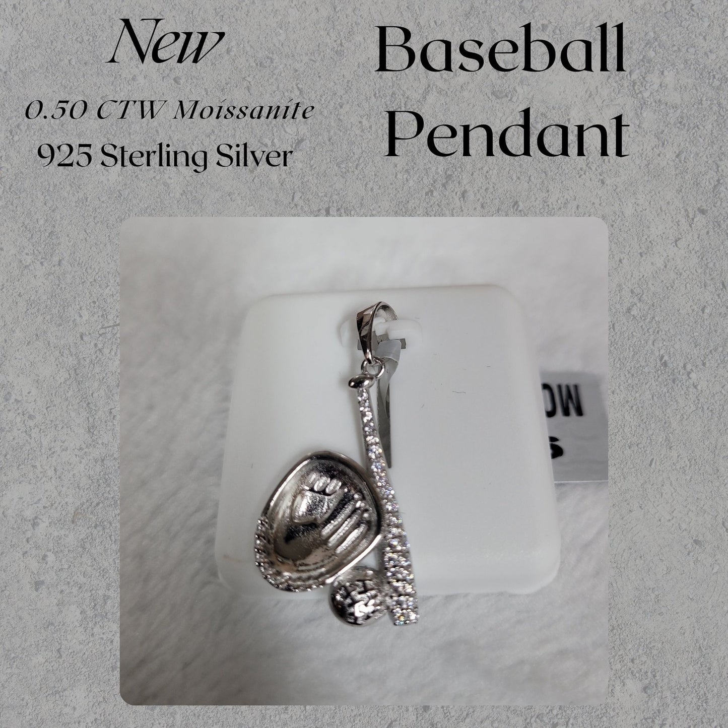 0.50 CTW Moissanite Baseball Bat Mitten & Ball Pendant 925 Sterling Silver