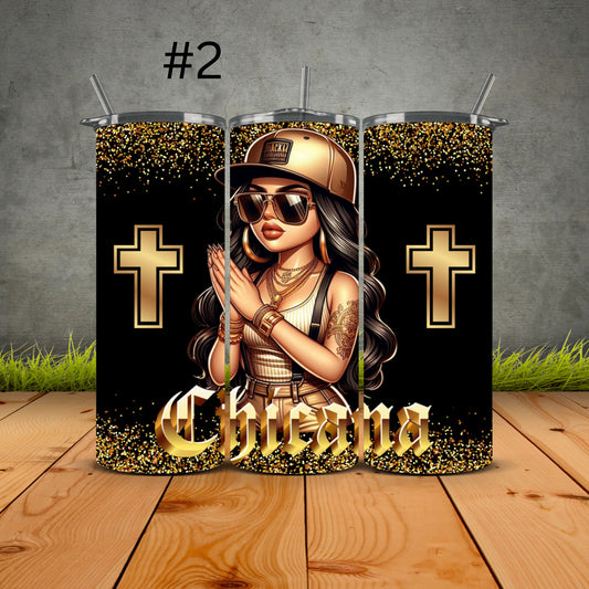 Chicana Golden Prayers Tumblers