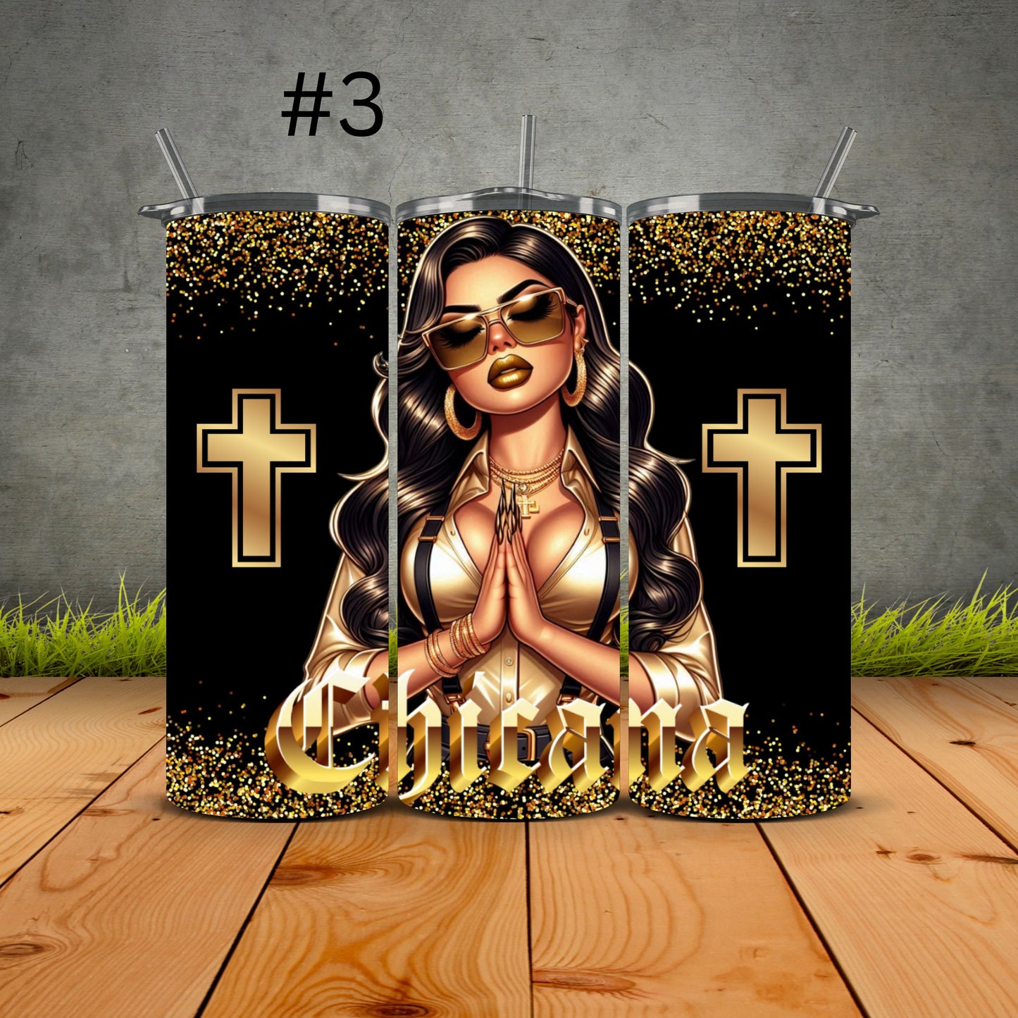 Chicana Golden Prayers Tumblers