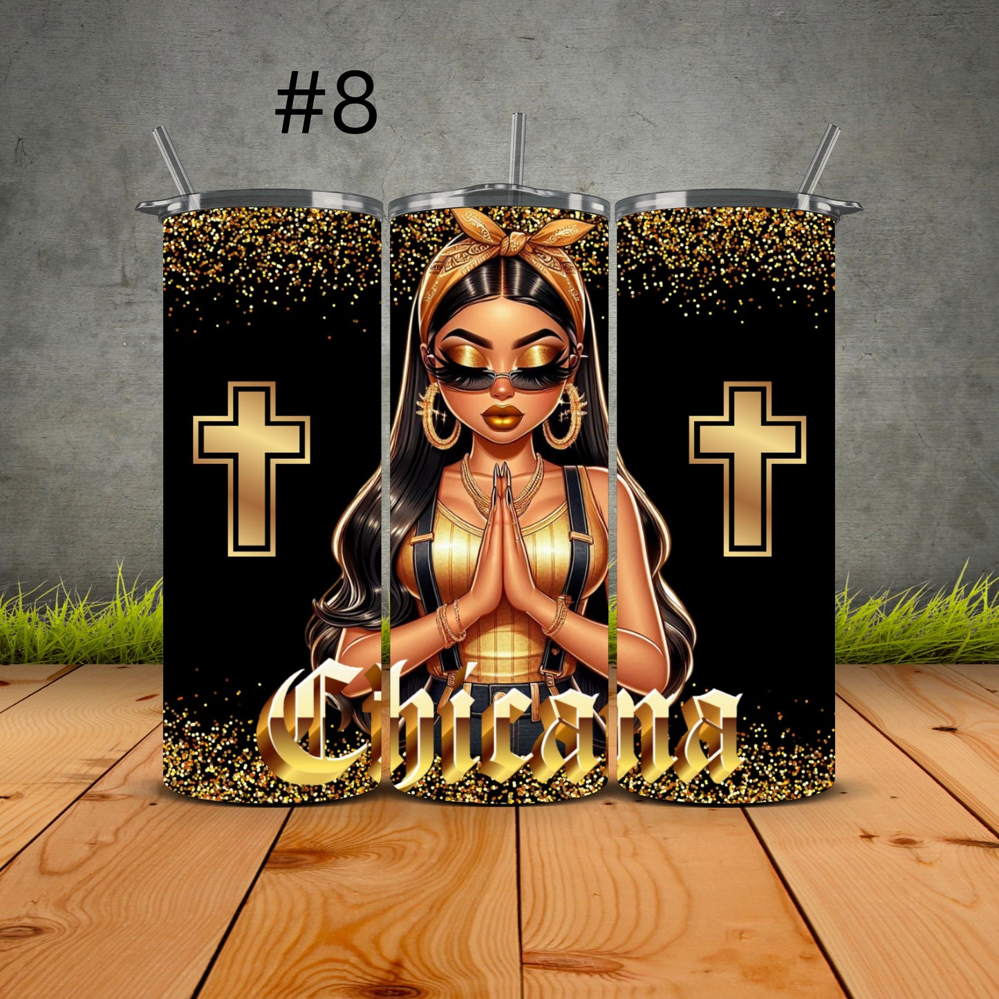 Chicana Golden Prayers Tumblers