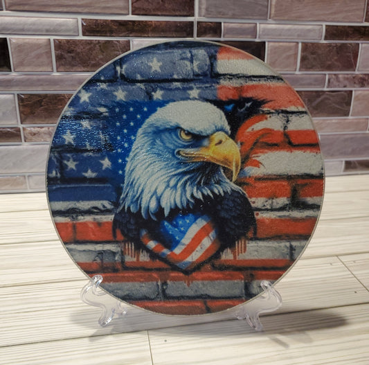 American Flag with Eagle - Textured Glass
