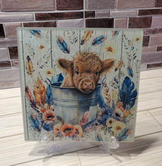 Baby Cow In Bucket - Textured Glass