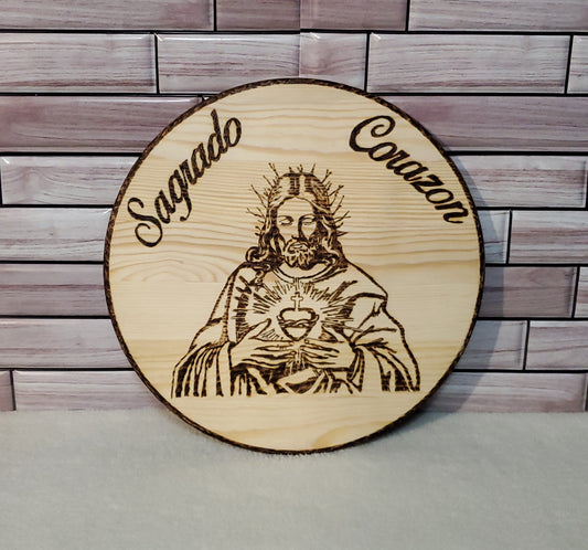 Hand Crafted Sacred Heart Jesus Wood Frame