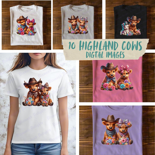 Highland Cows Transparent Digital Images T-Shirt Designs (10 Images)