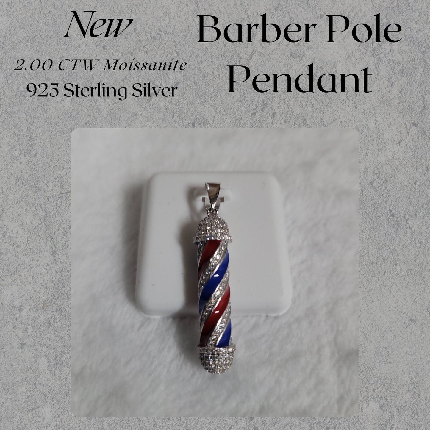 2.00 CTW Moissanite Barber Pole Pendant 925 Sterling Silver Necklace Jewelry Gift