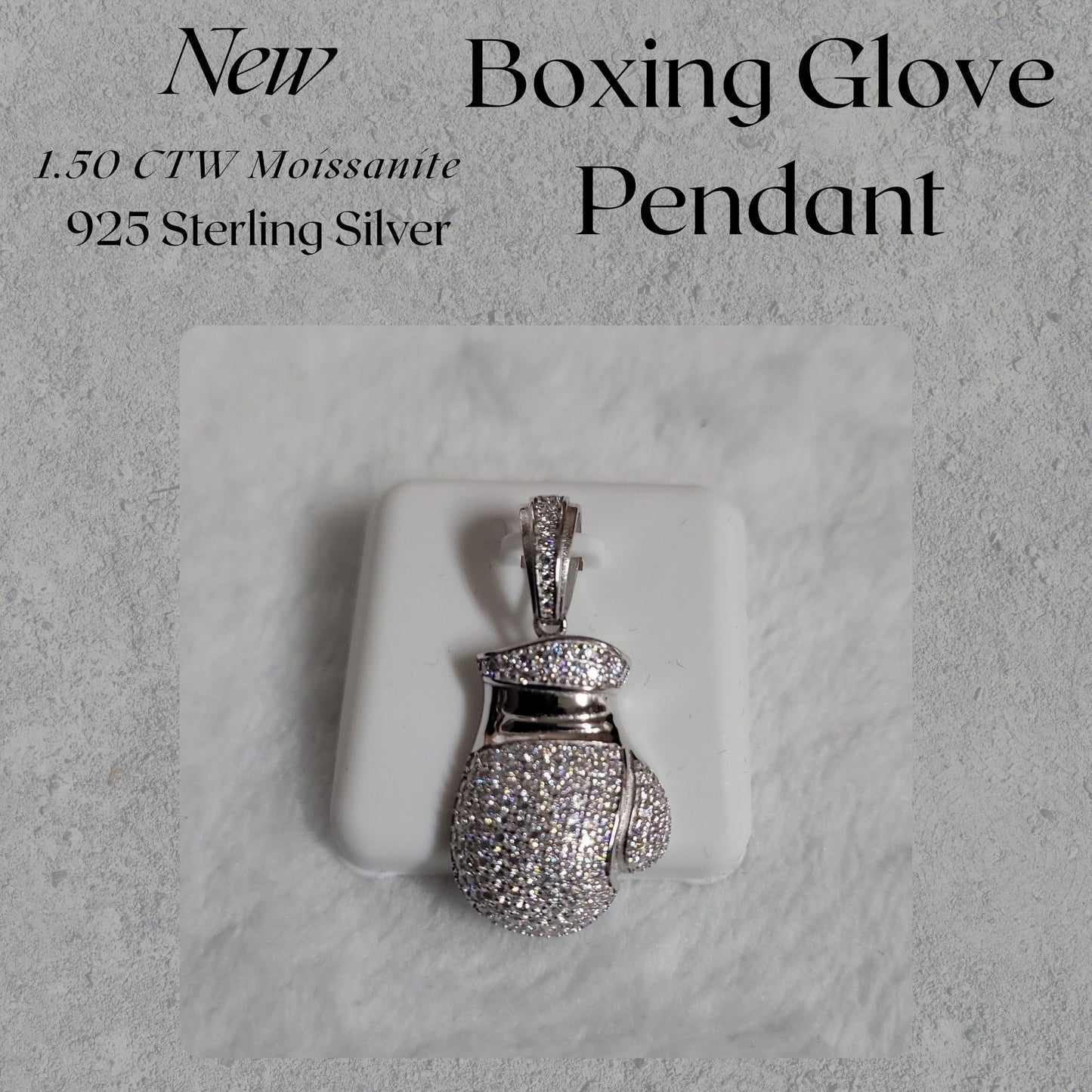 1.50 CTW Moissanite Boxing Glove Pendant 925 Sterling Silver Necklace Men’s Jewelry