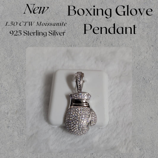 1.50 CTW Moissanite Boxing Glove Pendant 925 Sterling Silver Necklace Men’s Jewelry