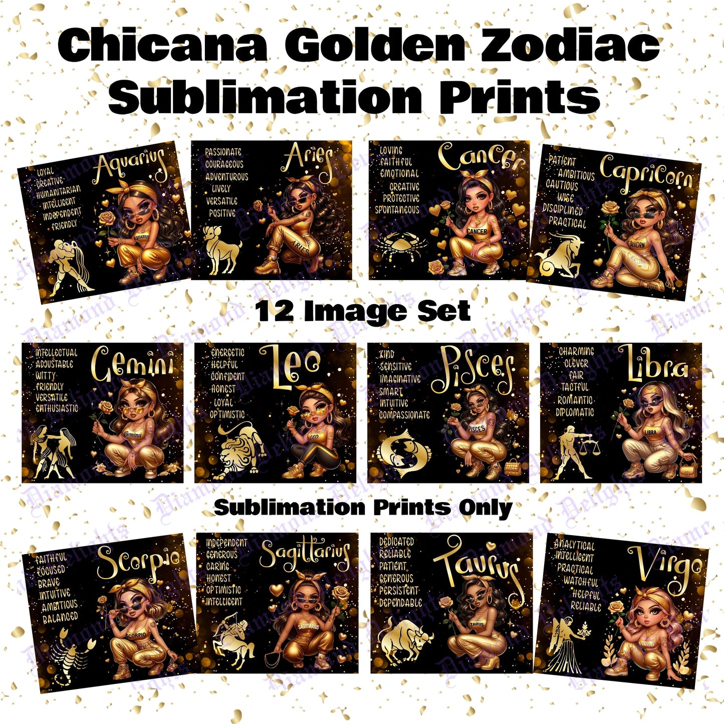 Chicana Golden Zodiac Sublimation Prints