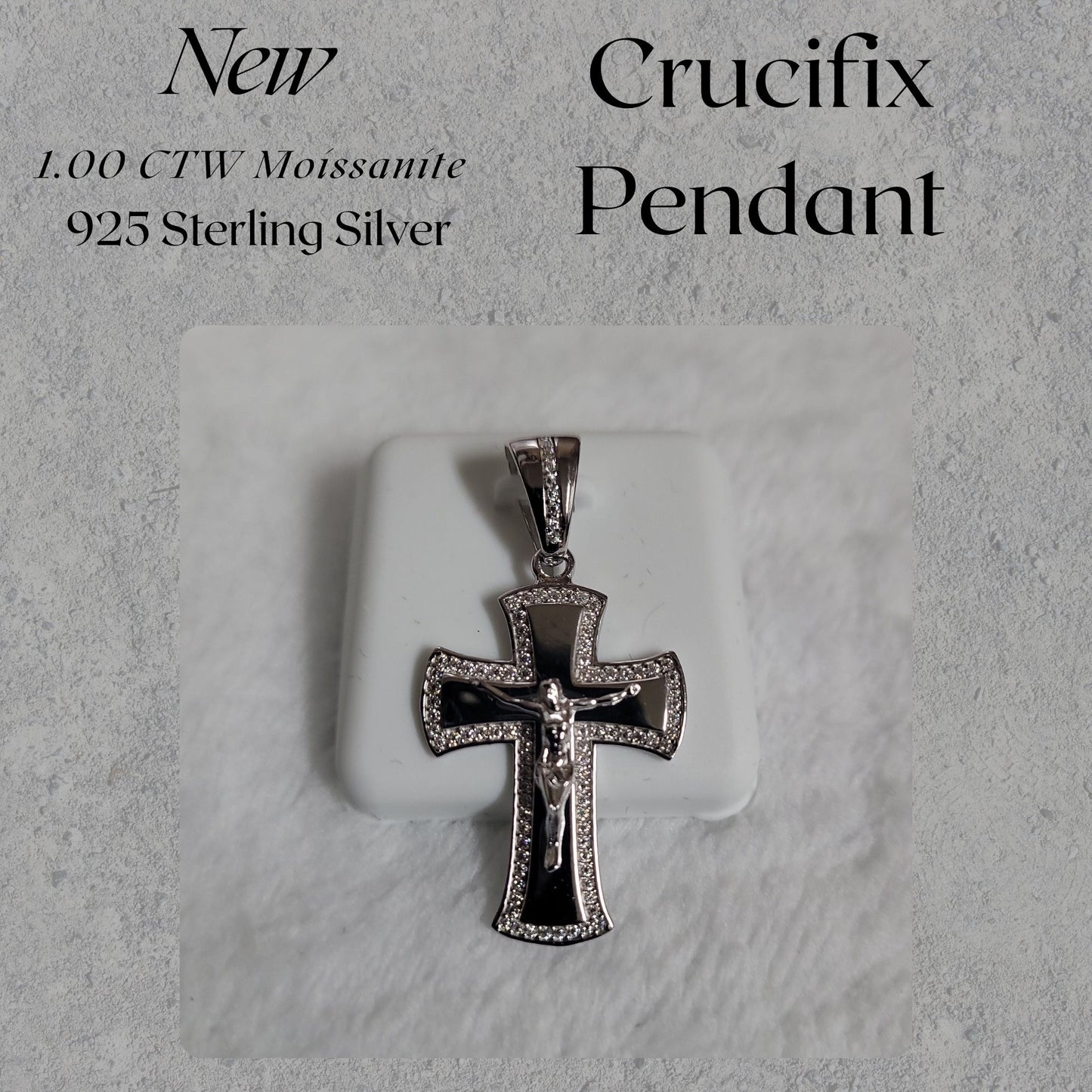 1.00 CTW Moissanite Crucifix Pendant 925 Sterling Silver Cross Pendant
