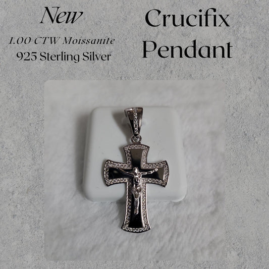 1.00 CTW Moissanite Crucifix Pendant 925 Sterling Silver Cross Pendant