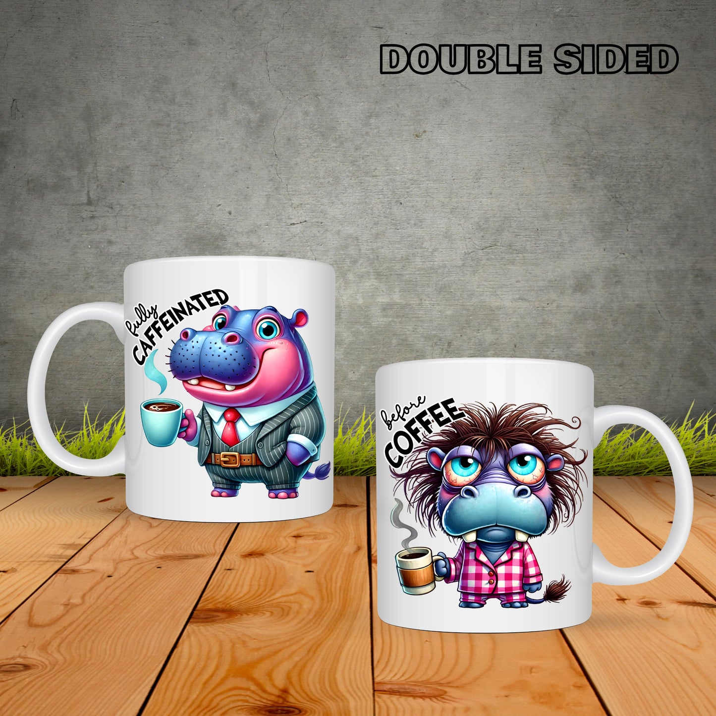 Hippo Before And After Coffee - Coffee Mug