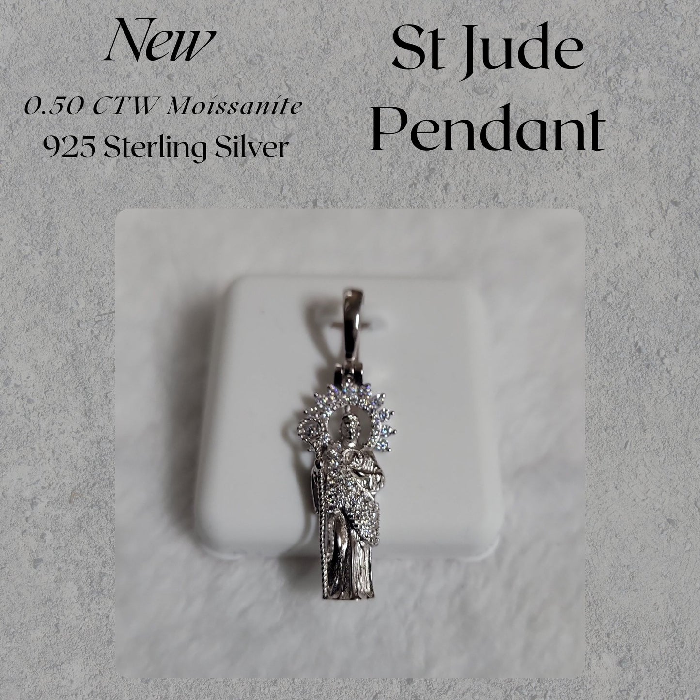 0.50 CTW Moissanite St. Jude Pendant 925 Sterling Silver Religious Necklace Gift