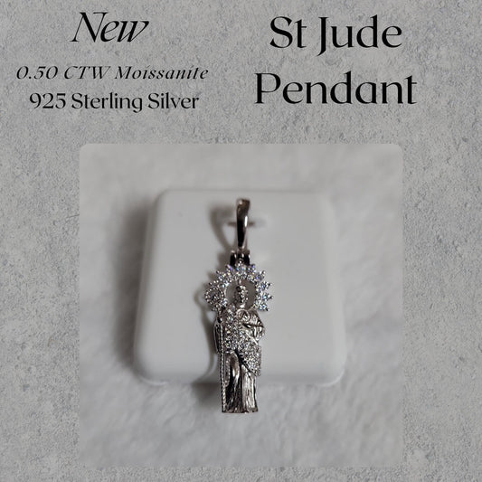 0.50 CTW Moissanite St. Jude Pendant 925 Sterling Silver Religious Necklace Gift