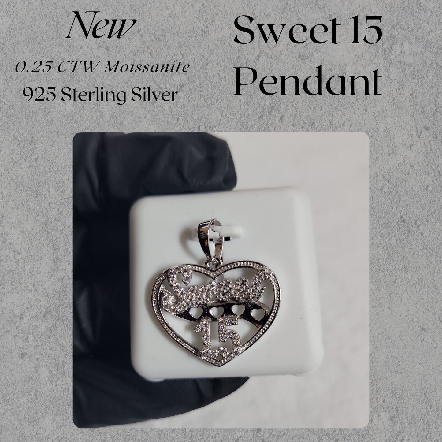 0.25 CTW Moissanite Sweet 15 Pendant 925 Sterling Silver Quinceañera Birthday