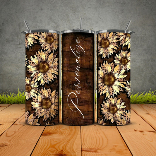 Wooden Sunflower Personalized Tumbler