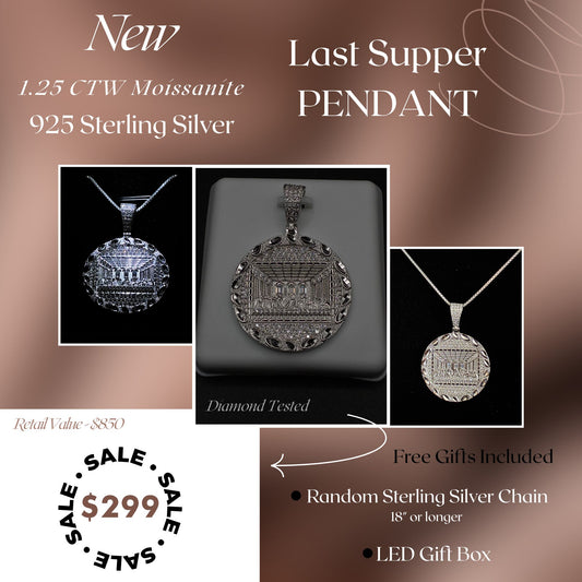 1.25 CTW Moissanite Last Supper Pendant – 925 Sterling Silver Unisex Design – Great for Men or Women of Faith