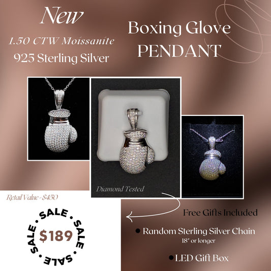 1.50 CTW Moissanite Boxing Glove Pendant – 925 Sterling Silver Iced-Out | Sports Gift for Him