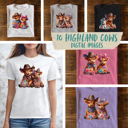 Highland Cows Transparent Digital Images T-Shirt transfer sublimation dtf uvdtf canvas projects bundle