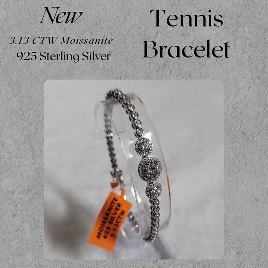 3.13 CTW Moissanite Tennis Bracelet 925 Sterling Silver Women’s Jewelry Gift