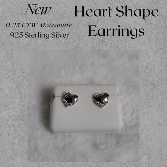 0.25 CTW Moissanite Heart Earrings 925 Sterling Silver Women’s Jewelry Gift Studs