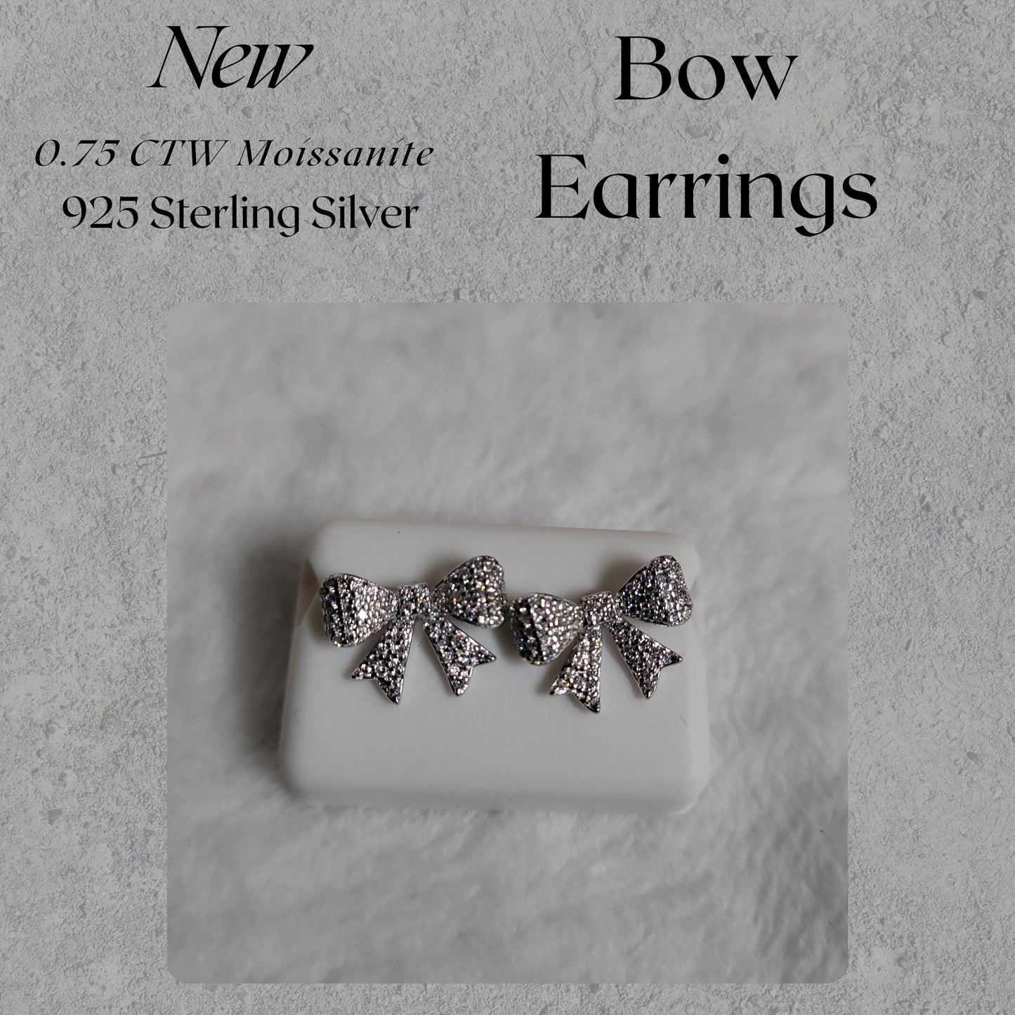 0.75 CTW Moissanite Bow Earrings 925 Sterling Silver Women’s Jewelry Gift Studs