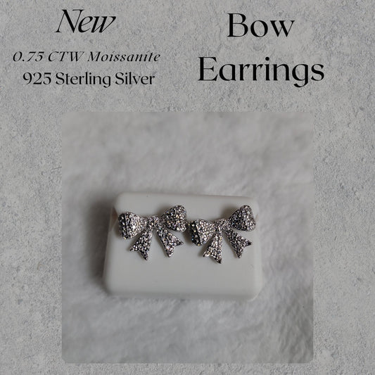 0.75 CTW Moissanite Bow Earrings 925 Sterling Silver Women’s Jewelry Gift Studs