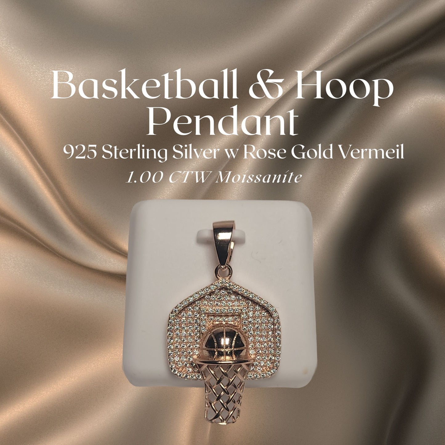 Basketball & Hoop Pendant w Rose Gold Vermeil