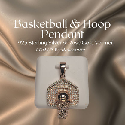 Basketball & Hoop Pendant w Rose Gold Vermeil