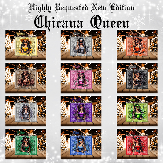 20oz NEW EDITION Chicana Queen, Stainless Steel Tumbler. For hot or cold drinks. Includes Lid and Straw