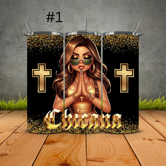 Chicana Golden Prayers Tumblers