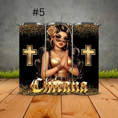 Chicana Golden Prayers Tumblers