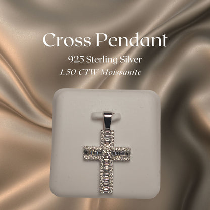 1.50 CTW Iced-Out Moissanite Cross Pendant in 925 Sterling Silver #4