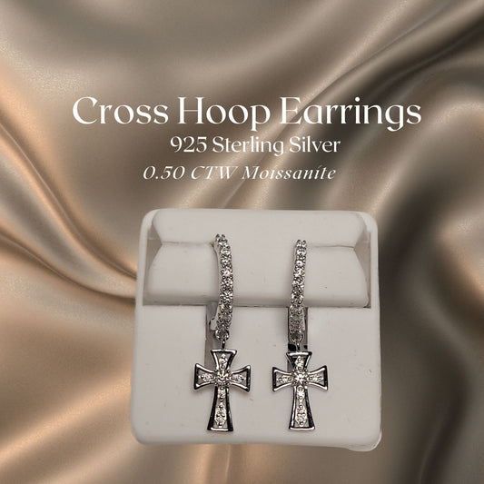 0.50 CTW Iced-Out Moissanite Cross Hoop Earrings in 925 Sterling Silver #2