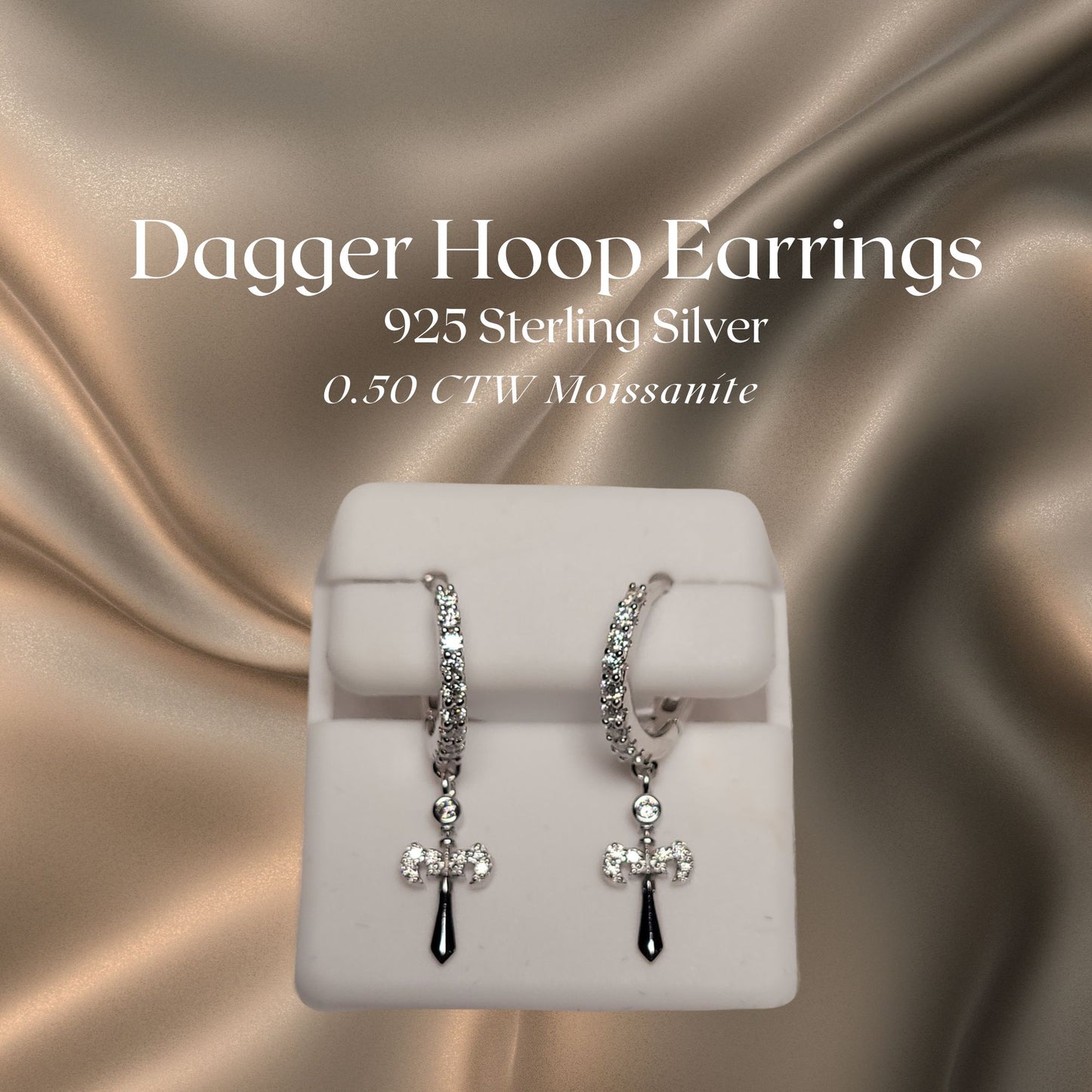 0.50 CTW Iced-Out Moissanite Dagger Hoop Earrings in 925 Sterling Silver