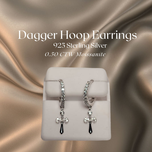 0.50 CTW Iced-Out Moissanite Dagger Hoop Earrings in 925 Sterling Silver