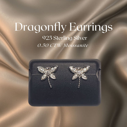 0.50 CTW Iced-Out Moissanite Dragonfly Earrings in 925 Sterling Silver