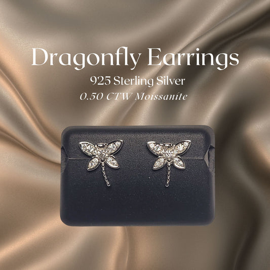 0.50 CTW Iced-Out Moissanite Dragonfly Earrings in 925 Sterling Silver