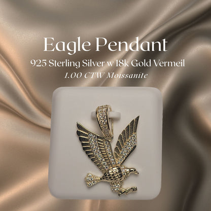 1.00 CTW Iced-Out Moissanite Eagle Pendant in 18k Gold Vermeil