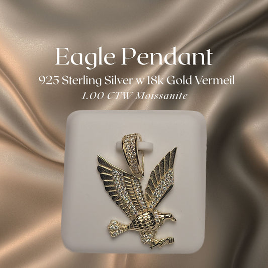 1.00 CTW Iced-Out Moissanite Eagle Pendant in 18k Gold Vermeil