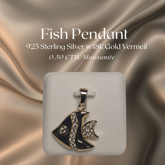 0.50 CTW Iced-Out Moissanite Fish Pendant in 18k gold Vermeil #2