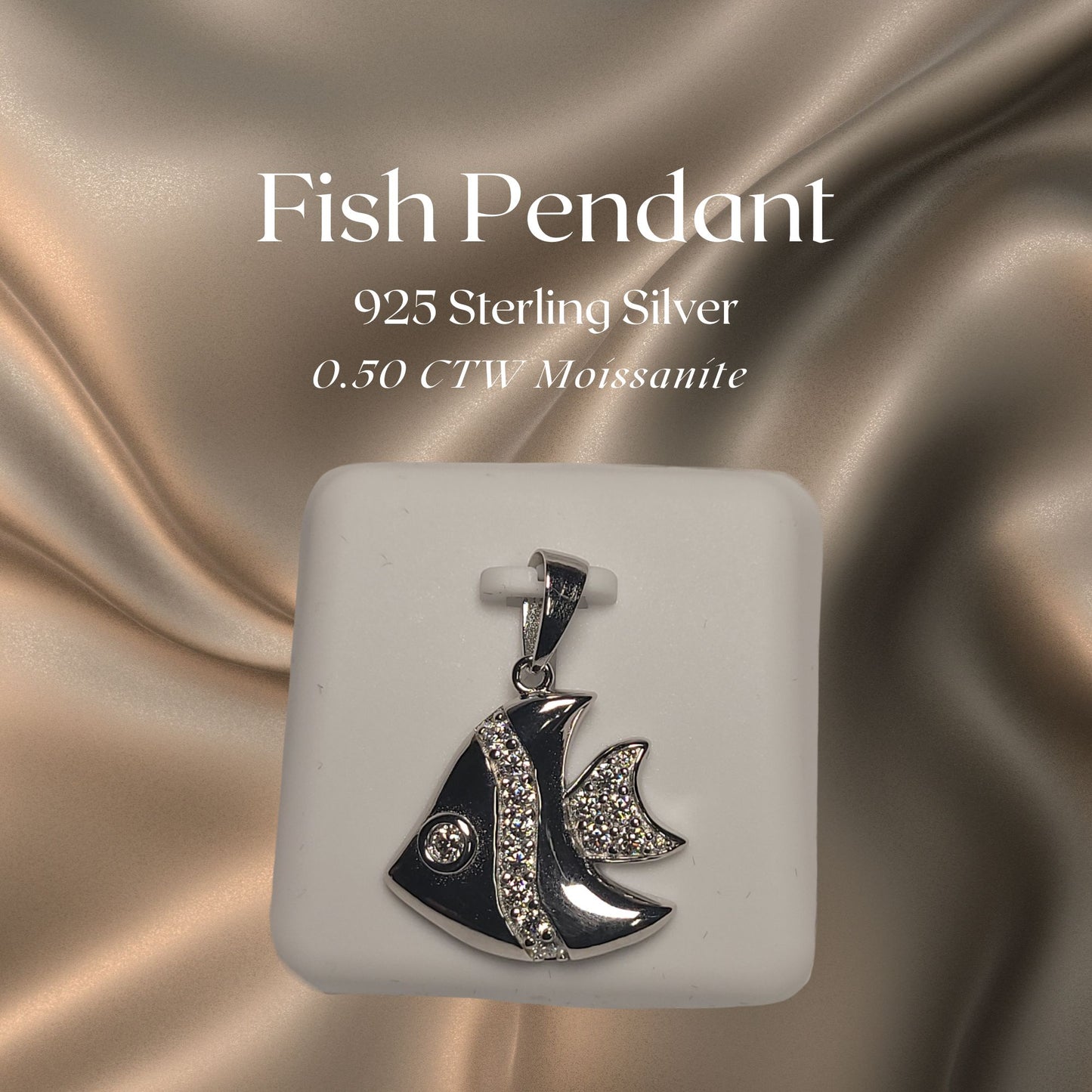 0.50 CTW Iced-Out Moissanite Fish Pendant in 925 Sterling Silver