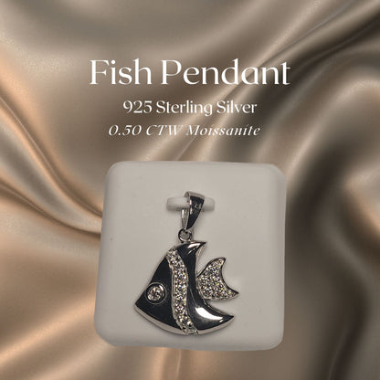0.50 CTW Iced-Out Moissanite Fish Pendant in 925 Sterling Silver