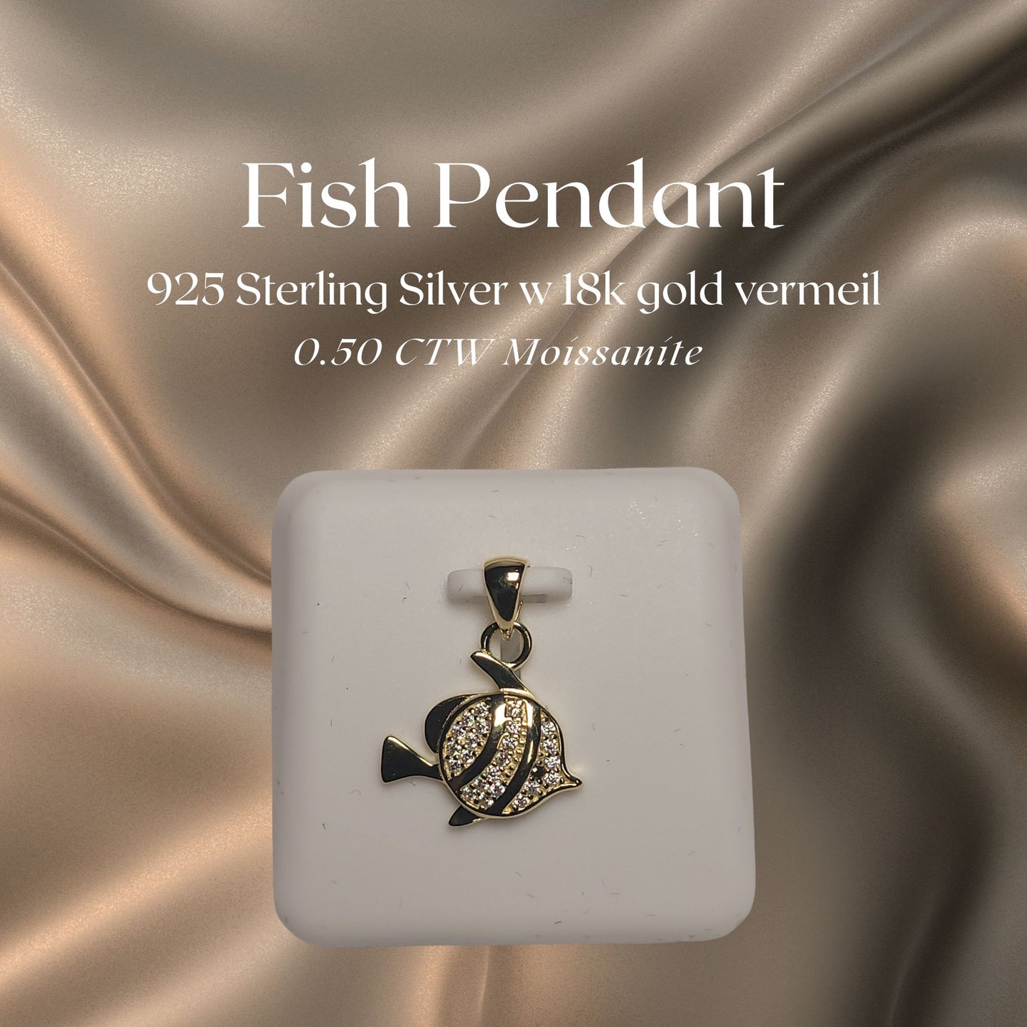 0.50 CTW Iced-Out Moissanite Fish Pendant in 18k Gold Vermeil #1