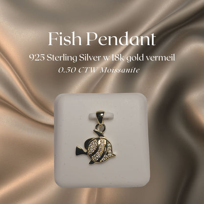 0.50 CTW Iced-Out Moissanite Fish Pendant in 18k Gold Vermeil #1