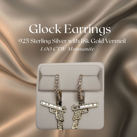 1.00 CTW Iced-Out Moissanite Glock Earrings in 18k Gold Vermeil