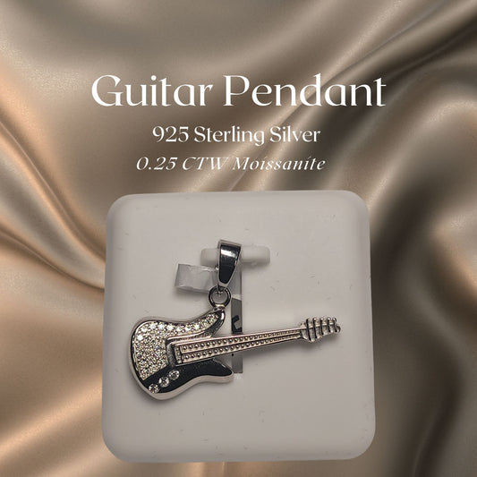 0.25 CTW Iced-Out Moissanite Guitar Pendant in 925 Sterling Silver