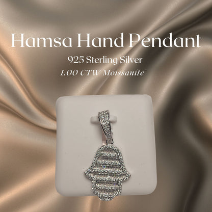 1.00 CTW Iced-Out Moissanite Hamsa Hand Pendant in 925 Sterling Silver