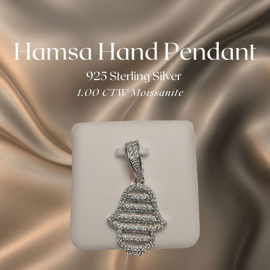 1.00 CTW Iced-Out Moissanite Hamsa Hand Pendant in 925 Sterling Silver
